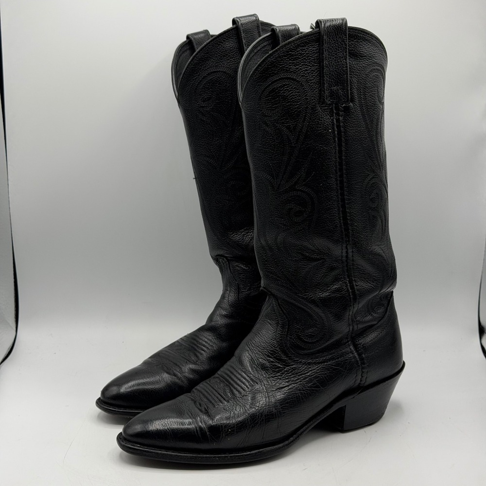 Dan Post Black Leather Cowboy Boots 7.5M Western Boho Coastal Cowgirl 210 R